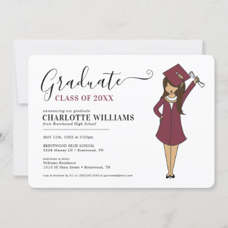 Customisable Girl Avatar | High School Graduation Invitation