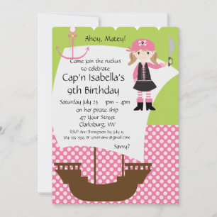 Customisable Girl Pirate Ship Birthday Party Invitation
