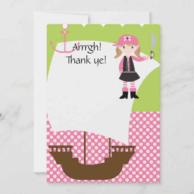 Customisable Girl Pirate Ship Thank You (Front)