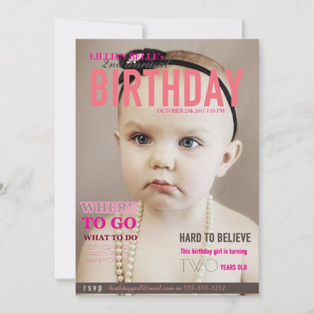 Customisable Girl's Birthday Invite Magazine Cover (Front)
