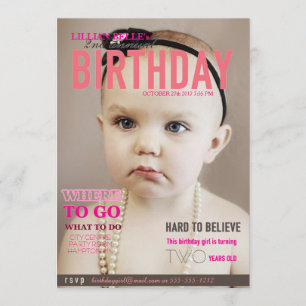 Customisable Girl's Birthday Invite Magazine Cover