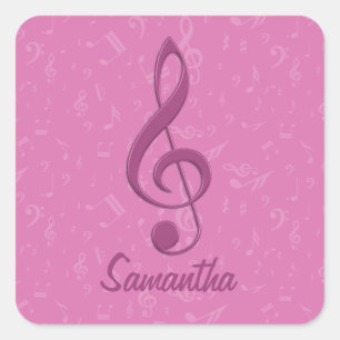 Customisable Girly Pink Clef and Musical Notes Square Sticker
