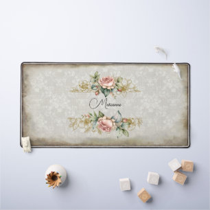 Customisable Girly Pink Vintage Roses & Damask Desk Mat