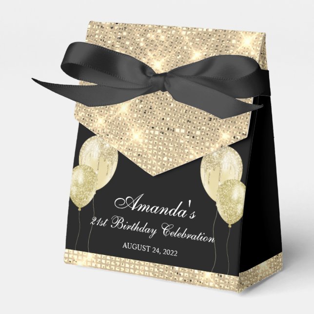 Customisable Glam Black and Gold Favour Box (Front Side)