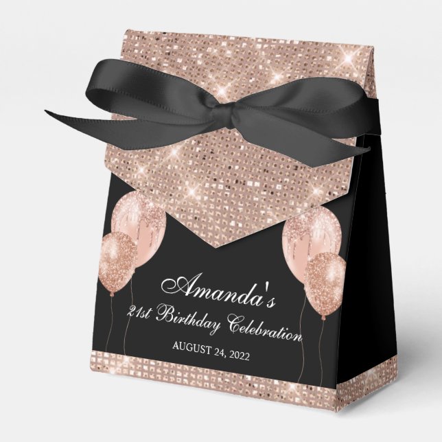 Customisable Glam Black and Rose Gold Favour Box (Front Side)