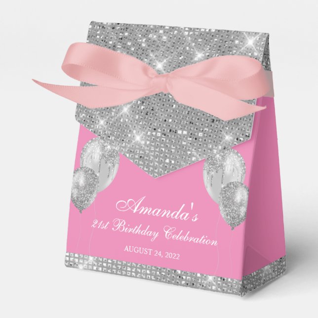 Customisable Glam Pink and Silver Favour Box (Front Side)