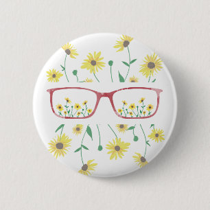 Customisable Glasses and Daisies Button