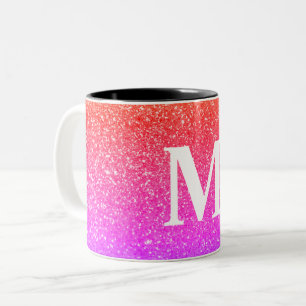 Customisable Glitter Pink Background with Monogram Two-Tone Coffee Mug