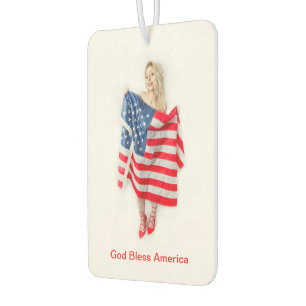 Customisable God Bless America Flag Girl Car Air Freshener
