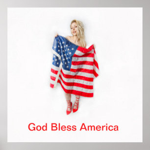 Customisable God Bless America Flag Girl Poster