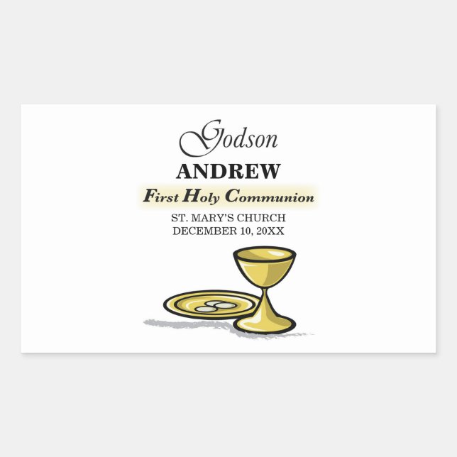 Customisable, Godson First Communion Chalice Rectangular Sticker (Front)