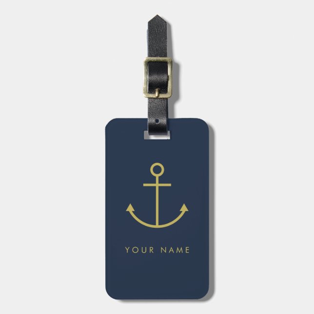Customisable Gold Anchor Luggage Tag (Front Vertical)