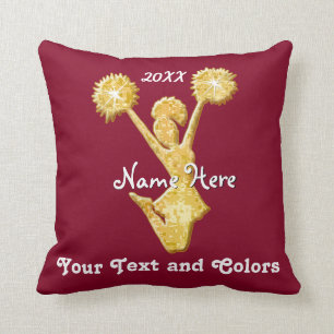 Customisable Gold and Maroon Cheerleader Gifts Cushion