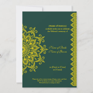 Customisable Gold Emerald Mehendi Henna Indian Invitation