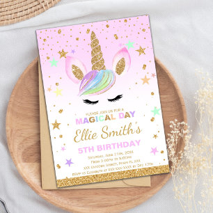 Customisable Gold Glitter Unicorn Birthday Invitation