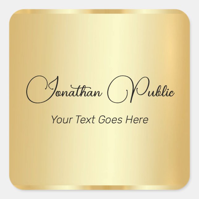 Customisable Gold Look Calligraphy Script Template Square Sticker (Front)