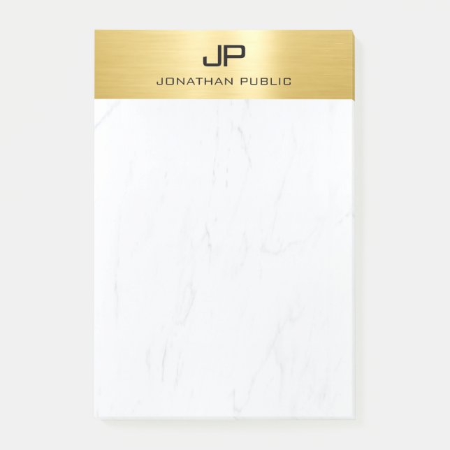 Customisable Gold & Marble Modern Simple Monogram Post-it Notes (Front)