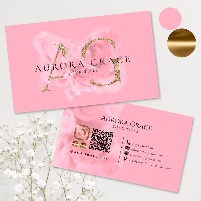 Customisable Gold & Pink Monogram Business Card (Creator Uploaded)