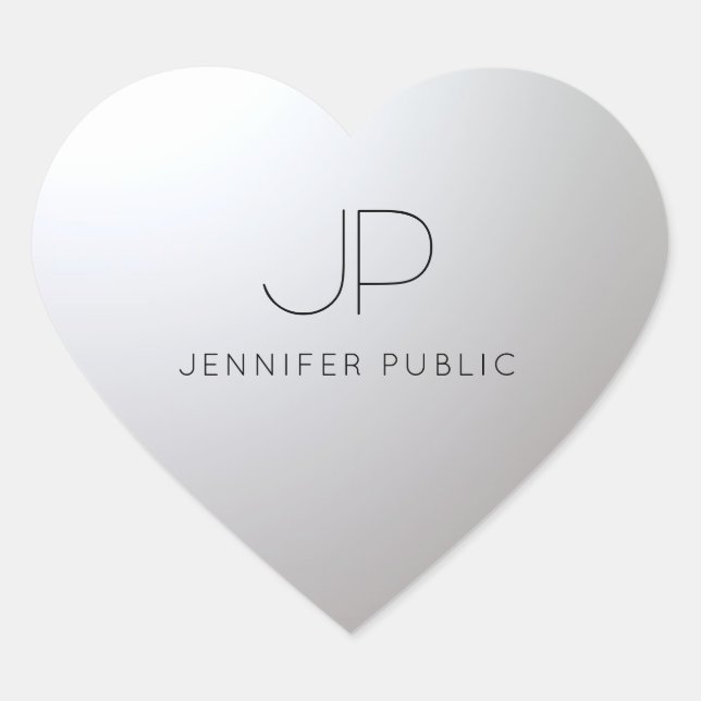 Customisable Gold Silver Template Initial Monogram Heart Sticker (Front)