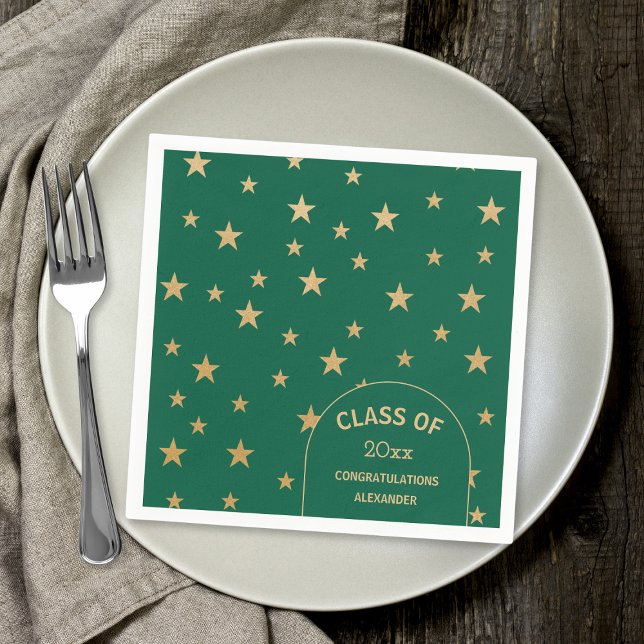 Customisable Gold Stars green graduation party Napkin (Creator Uploaded)