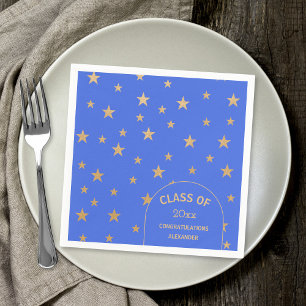 Customisable Gold Stars royal blue grad party Napkin
