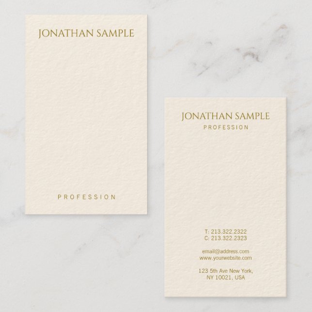 Customisable Gold Text Template Vertical Elegant Business Card (Front/Back)