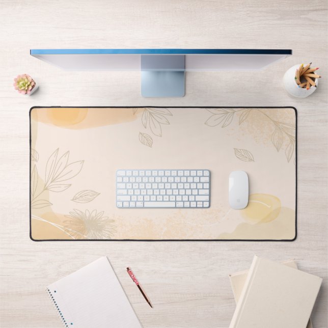 Customisable Gold Tropical Leaf Abstract Desk Mat (Office 1)