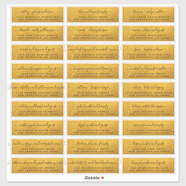 Customisable Gold Wedding Guest Address Labels (Sheet)