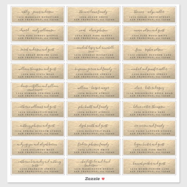 Customisable Gold Wedding Guest Address Labels (Sheet)