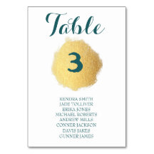 Customisable Gold/White/Teal WEDDING TABLE CARD
