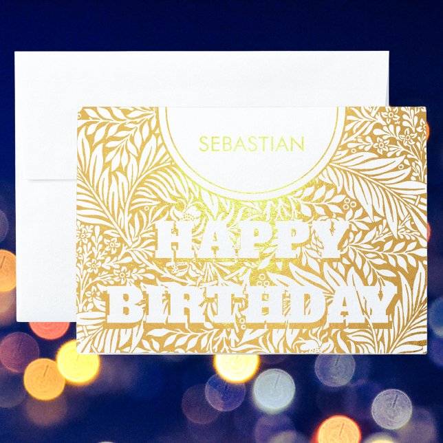 Customisable Golden Botanical Happy Birthday Foil Card (Creator Uploaded)