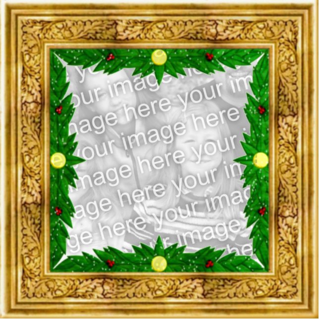 Customisable Golden Frame Christmas Ornament Standing Photo Sculpture (Front)