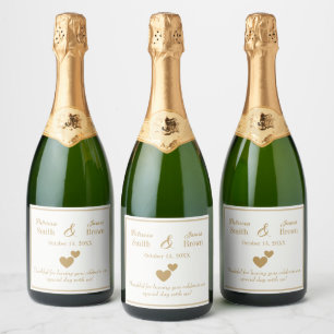 Customisable Golden Hearts Wedding, Anniversaries Sparkling Wine Label