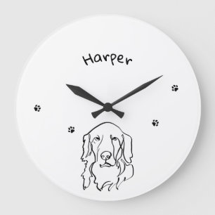 Customisable Golden Retriever Line Art Large Clock