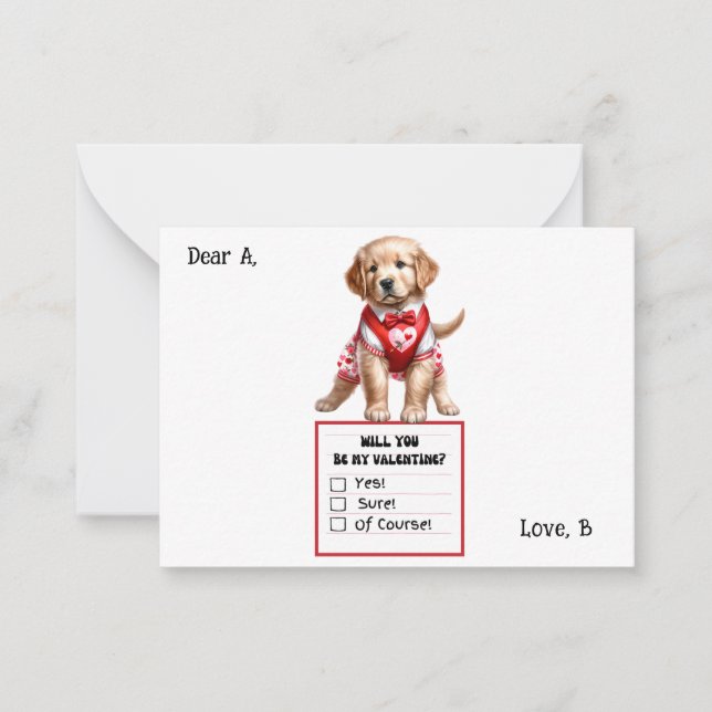 Customisable Golden Retriever Puppy Valentine  Card (Front)