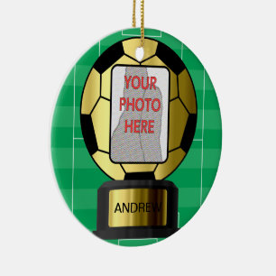 Customisable golden soccer ball award ornament