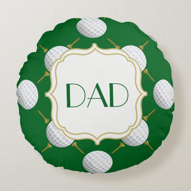Customisable Golf Ball and Tees on Green Round Cushion (Front)