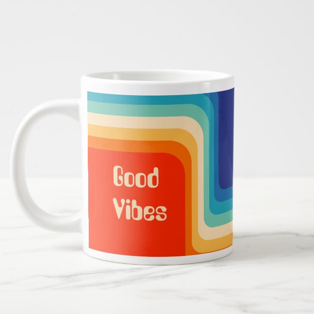 Customisable Good Vibes 70s Ombre Large Coffee Mug (Left)