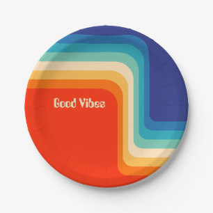Customisable Good Vibes 70s Ombre Paper Plate