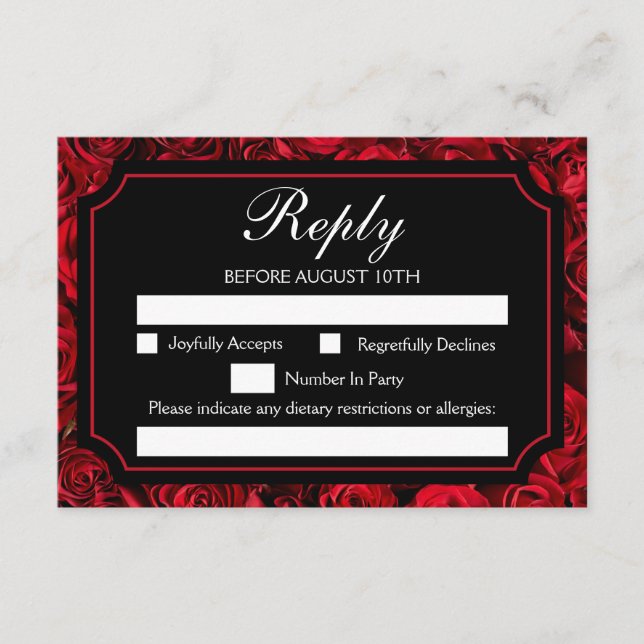Customisable Gothic Rose Reply Card (Front)
