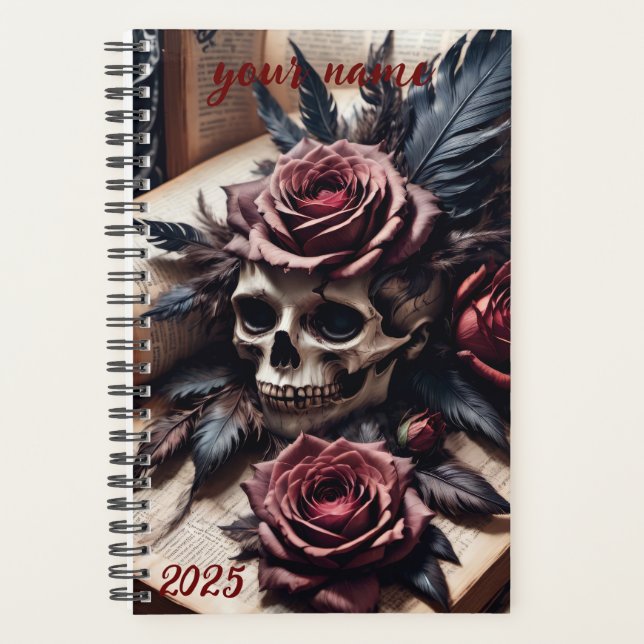 Customisable - "Gothic Skull and Roses #1" Planner (Front)
