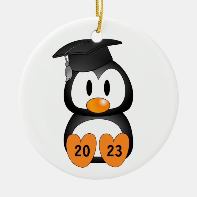 Customisable Graduation Penguin Ceramic Tree Decoration (Front)