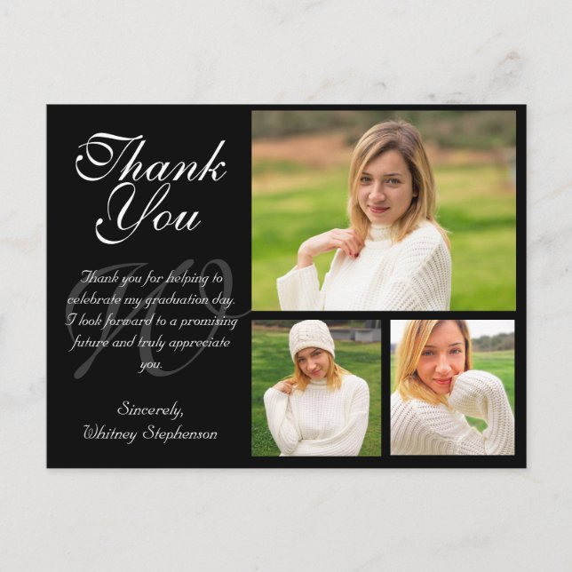 Customisable Graduation Thank You Card 3 Photos (Front)