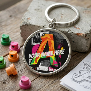 Customisable Graffiti Style Letter "A" Graphic Key Ring