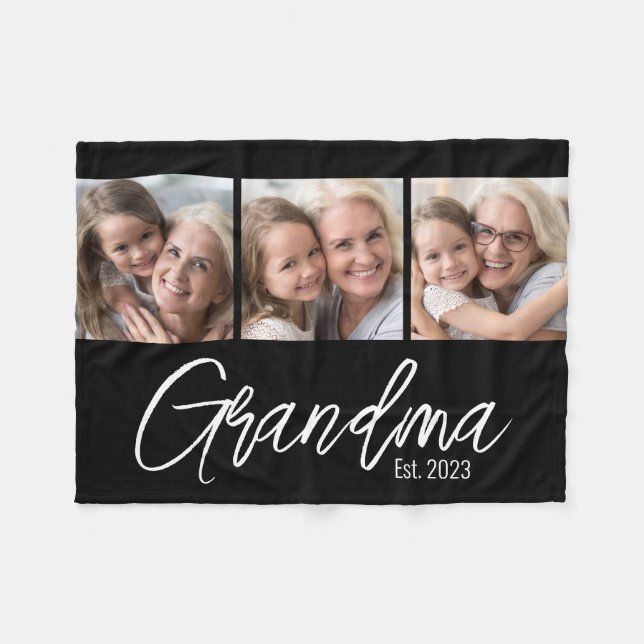 Customisable Grandma Established Year 3 Picture Fleece Blanket (Front (Horizontal))