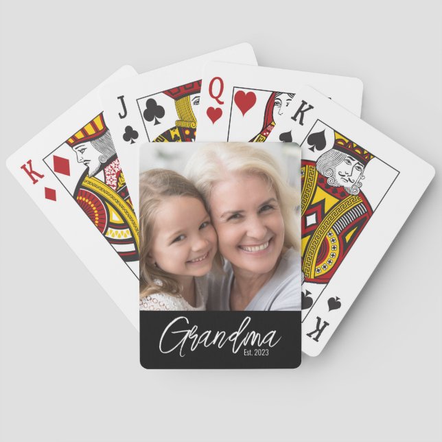 Customisable Grandma Year Established Photo Playing Cards (Back)