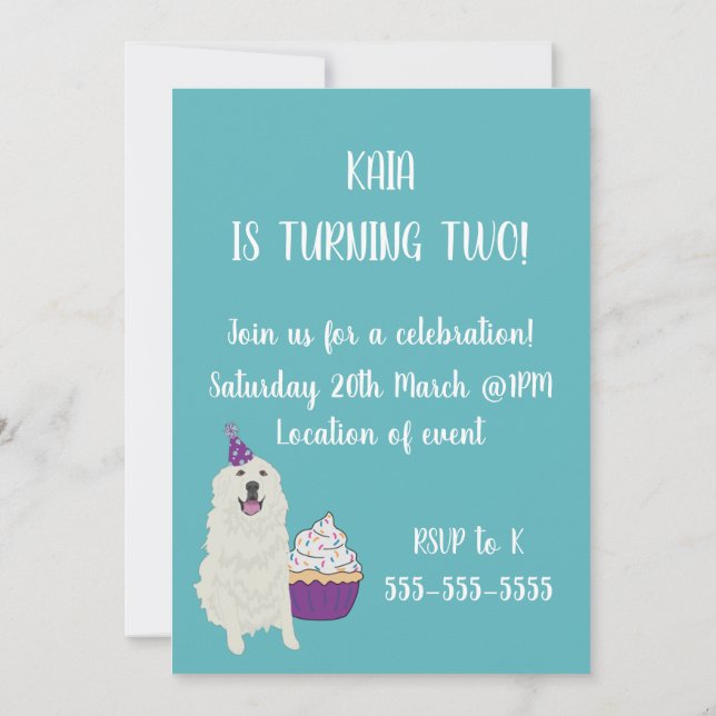 Customisable Great Pyrenees  Birthday  Invitation (Back)
