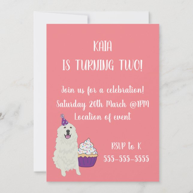 Customisable Great Pyrenees  Birthday  Invitation (Back)