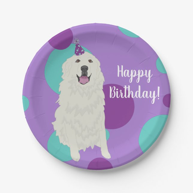 Customisable Great Pyrenees  Birthday  Paper Plate (Front)