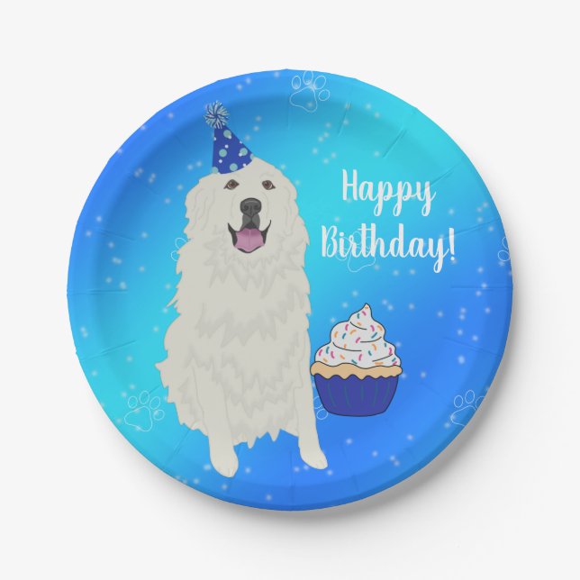 Customisable Great Pyrenees Birthday  Paper Plate (Front)